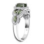 side view of green apatite and white zircon ring in rhodium over sterling silver