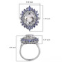 dimensions chart for hyalite opal tanzanite and white zircon double halo ring showing length width and height measurements
