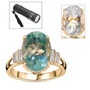 front view of hyalite opal and diamond ring in 10k yellow gold