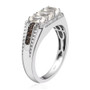 side view of hyalite opal brown and white zircon gents trilogy ring in rhodium over sterling silver