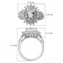 hyalite opal and moissanite oval halo ring in rhodium over sterling silver shown for size comparison