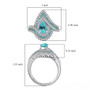 paraiba tourmaline and diamond pear bypass halo ring in 950 platinum shown for size comparison