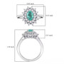 measurement diagram of paraiba tourmaline and diamond oval double halo ring in platinum with height and width dimensions