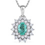 front view of paraiba tourmaline and diamond oval double halo pendant necklace in 950 platinum