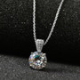 strontium titanate and moissanite pendant necklace on black background rhodium over sterling silver