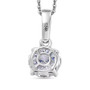 120 facet strontium titanate moissanite and sapphire pendant necklace in rhodium over sterling silver