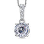 front view of 120 facet strontium titanate moissanite and sapphire pendant necklace in rhodium over sterling silver