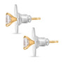 side view of 120 facet round strontium titanate stud earrings in 18k yellow gold over sterling silver