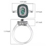indicolite tourmaline and moissanite double halo ring with detailed inch measurements rhodium over sterling silver