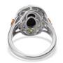 back view of ammolite fire opal and chrome diopside halo two-tone sterling silver ring