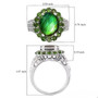 ammolite chrome oval diopside and zircon halo triple shank ring in rhodium over sterling silver