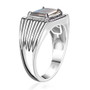 side view of ammolite and white zircon gents ring in rhodium over sterling silver