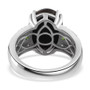 back view of ammolite chrome diopside and white zircon ring in rhodium over sterling silver