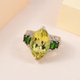 lemon quartz and chrome diopside cocktail ring in rhodium over sterling silver shown in a lifestyle photo