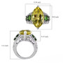 lemon quartz and chrome diopside cocktail ring with size measurements and proportions labeled