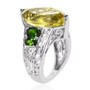 side view of lemon quartz and chrome diopside cocktail ring in rhodium over sterling silver