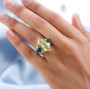 lemon quartz and chrome diopside cocktail ring in rhodium over sterling silver worn on a hand