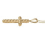 side profile of spun gold 10k yellow gold cross pendant showing raised lattice texture and polished finish