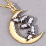 bat and crescent moon pendant necklace in 18k yellow gold and black rhodium over sterling silver