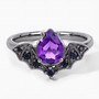 front view amethyst and black spinel bat ring black rhodium over sterling silver