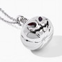side view 3d pumpkin garnet pendant showing sculpted jack o lantern design in rhodium over silver