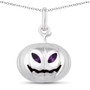 front view of 3d pumpkin amethyst pendant in rhodium over sterling silver