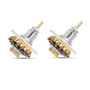 side view of spessartine brown and white zircon double halo stud earrings in 18k yellow gold over sterling silver
