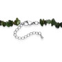 clasp detail of moss agate and nephrite jade tumble and chip necklace in rhodium over sterling silver 18-20"