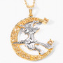 flying witch and crescent moon two-tone pendant necklace with citrine and white topaz in 18k yellow gold and rhodium over sterling silver
