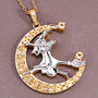 flying witch and crescent moon two-tone pendant necklace with citrine and white topaz in 18k yellow gold and rhodium over sterling silver