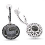 angled view of tourmalinated quartz faceted and black spinel halo drop earrings in rhodium over sterling silver