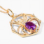 angled view of spider web pendant necklace with amethyst and white topaz in 18k yellow gold over sterling silver