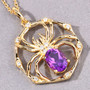 spider web oval pendant necklace with amethyst and white topaz in 18k yellow gold over sterling silver