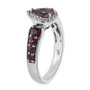 side view of bekily color change garnet rhodolite and zircon pear halo ring in rhodium over sterling silver