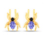 front view of spider stud earrings with tanzanite and black spinel in 18k yellow gold over sterling silver
