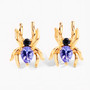 front view of spider stud earrings with tanzanite and black spinel in 18k yellow gold over sterling silver