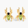 front view of spider stud earrings with peridot and black spinel in 18k yellow gold over sterling silver