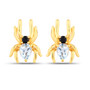 front view of spider stud earrings with sky blue topaz and black spinel in 18k yellow gold over sterling silver