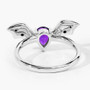 back view of bat wing ring with amethyst and black spinel in black and white rhodium over sterling silver