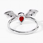 back view of bat wing ring with garnet and black spinel in black and white rhodium over sterling silver