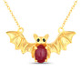 front view of bat necklace oval with ruby and black spinel in 18k yellow gold over sterling silver