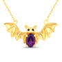 front view of bat necklace oval with amethyst and black spinel in 18k yellow gold over sterling silver