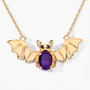 bat necklace with amethyst and black spinel in 18k yellow gold over sterling silver