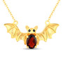 front view of bat necklace oval with garnet and black spinel in 18k yellow gold over sterling silver