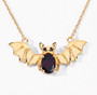 bat necklace with garnet and black spinel in 18k yellow gold over sterling silver