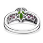 back view of chrome diopside ruby and zircon halo ring in rhodium over sterling silver