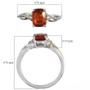 orange kyanite and white zircon cushion solitaire ring in rhodium and 18k gold over sterling silver shown for size comparison