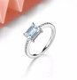 Aquamarine & White Zircon Emerald Cut Solitaire Ring in Rhodium over Sterling Silver 1.00ctw