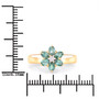 size reference image of alexandrite and diamond floral cluster ring in 18k yellow gold beside measurement grid