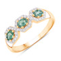 front view of alexandrite and oval diamond hexagon halo trilogy ring in solid 18k yellow gold